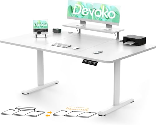 Devoko Höhenverstellbarer Schreibtisch Elektrisch mit Monitorständer, Schreibtisch Höhenverstellbar Elektrisch mit 2 Höhen Memory-Steuerung (Weiß, 180 x 80 cm) von Devoko