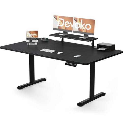 Devoko Höhenverstellbarer Schreibtisch Elektrisch Con Soporte para Monitor, Schreibtisch Höhenverstellbar Elektrisch mit 2 Höhen Memory-Steuerung (Schwarz, 180 x 80 cm) von Devoko