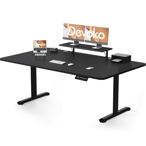 Devoko Höhenverstellbarer Schreibtisch Elektrisch Con Soporte para Monitor, Schreibtisch Höhenverstellbar Elektrisch mit 2 Höhen Memory-Steuerung (Schwarz, 200 x 80 cm) von Devoko