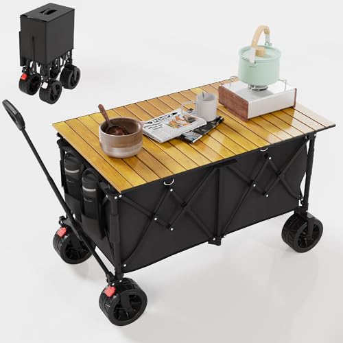 Devoko 260L Bollerwagen Faltbar Festival Camping Trolley auf Rädern & Tisch Oben, Wagen mit Verstellbarem Griff & Abdecktasche, Schwerlastwagen Belastbar bis zu 150KG, Schwarz von Devoko