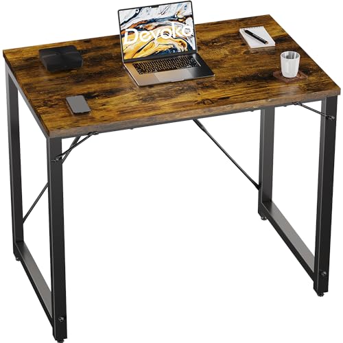 Devoko Schreibtisch Kleiner Tisch Computertisch, 80 x 50 x 75 cm Bürotisch für Arbeitszimmer, Study Table, Industrie-Design Desk, Computertisch Klein für Home, Office, Vintage, Braun von Devoko