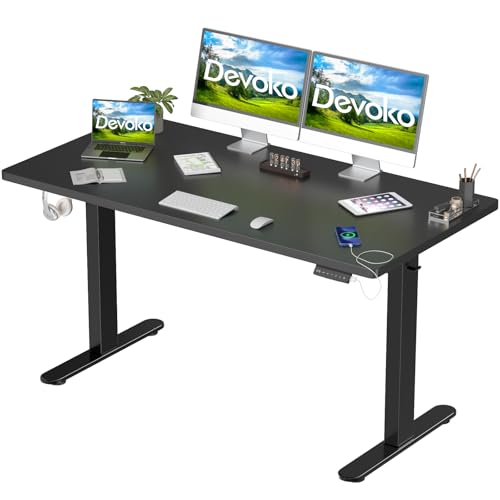 Devoko Elektrisch Höhenverstellbarer Schreibtisch 120 x 60 cm mit USB-Ladegerät, Ganze Tischplatte, Ohne Nähte, Steh-Sitz-Schreibtisch mit 4 Speicherhöhen, Höhenverstellbar von 73 bis 119 cm von Devoko