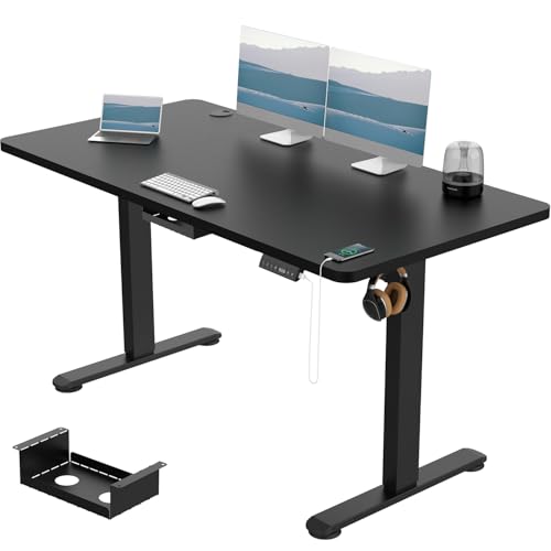 Devoko Elektrisch Höhenverstellbarer Schreibtisch 140x70 cm, 3 Memory-Handsteuerung mit USB Steckdose, Computertisch mit Anti-Kollision-System，Sitz-Stehpult für Büro mit 360°Rollen，Schwarz von Devoko