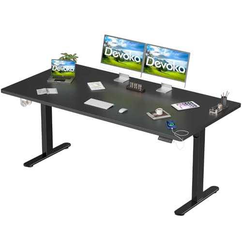 Devoko Elektrisch Höhenverstellbarer Schreibtisch 160 x 80 cm mit USB-Ladegerät, Ganze Tischplatte, Ohne Nähte, Steh-Sitz-Schreibtisch mit 4 Speicherhöhen, Höhenverstellbar von 73 bis 119 cm von Devoko