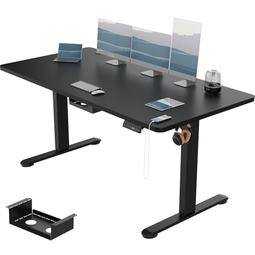 Devoko Elektrisch Höhenverstellbarer Schreibtisch 160x80 cm, 3 Memory-Handsteuerung mit USB Steckdose, Computertisch mit Anti-Kollision-System，Sitz-Stehpult für Büro mit 360°Rollen，Schwarz von Devoko