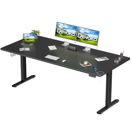 Devoko Elektrisch Höhenverstellbarer Schreibtisch 180 x 80 cm mit USB-Ladegerät, Ganze Tischplatte, Ohne Nähte, Steh-Sitz-Schreibtisch mit 4 Speicherhöhen, Höhenverstellbar von 73 bis 119 cm von Devoko