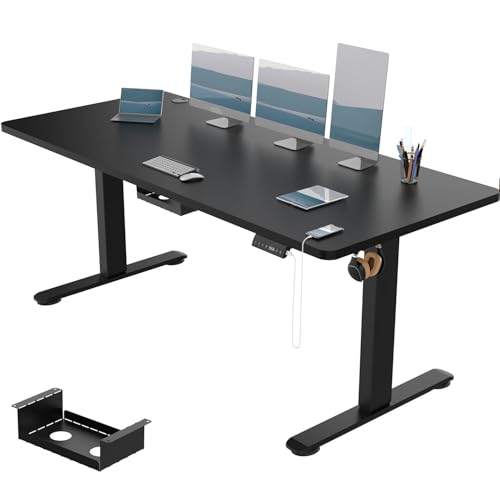 Devoko Elektrisch Höhenverstellbarer Schreibtisch 180x80 cm, 3 Memory-Handsteuerung mit USB, Schreibtisch Höhenverstellbar mit Anti-Kollision-System，Sitz-Stehpult für Büro，Schwarz von Devoko