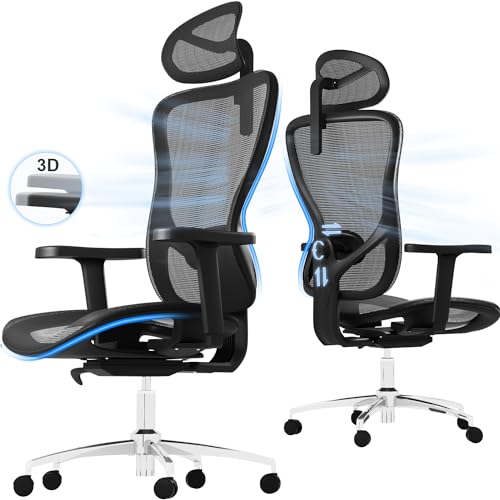 Devoko Ergonomischer Bürostuhle mit ultraweichen 3D-Armlehnen, verstellbarer Lendenwirbelstütze, Schreibtischstühle, PC Stuhl, Computerstuhl mit atmungsaktivem Mesh-Kissen, Belastung bis 150KG Schwarz von Devoko