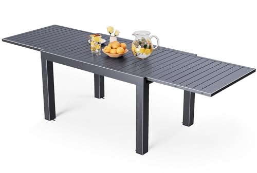 Devoko Esstisch Ausziehbar，130 x 80 x 75cm Gartentisch Ausziehbar, Tisch Ausziehbar, Aluminium Balkon Ausziehtisc, Gartentisch Wetterfest,ausziehbar auf 270cm, Outdoor Esstisch (Dunkelgrau) von Devoko