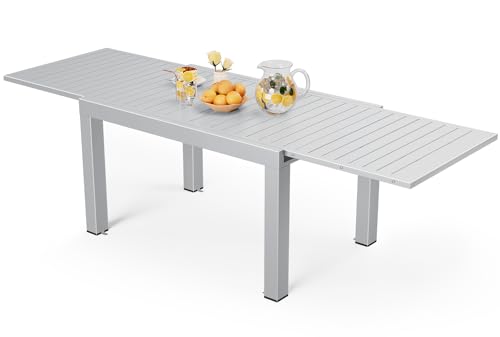 Devoko Esstisch Ausziehbar，130 x 80 x 75cm Gartentisch Ausziehbar, Tisch Ausziehbar, Aluminium Balkon Ausziehtisc, Gartentisch Wetterfest,ausziehbar auf 270cm, Verstellbare Fußstütze (Silbergrau) von Devoko