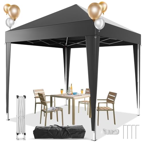 Devoko Faltpavillon Wasserfest 2x2m Pop up Pavillon UV Schutz 50+ Pavillon Faltbar Höhenverstellbar Pavillon Camping Wasserdicht Metallrahmen(Grau,ohne Seitenteile) von Devoko