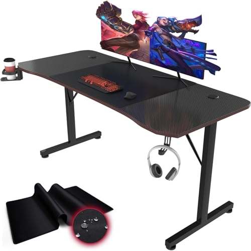 Devoko Gaming Tisch, 160cm Gaming Schreibtisch Gamer Computertisch Ergonomischer PC Schreibtisch, Getränkehalter und Kopfhörerhalter T-förmiger (Schwarz, 160 x 60 x 75 cm) von Devoko