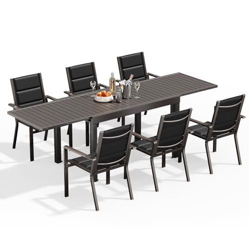 Devoko Gartenmöbel Set 6 Personen,6+1 Aluminium Tisch und Stühle Set Balkonmöbel, 6 Stapelbare Gartenstühle und 1 130/260 cm Dehnbarer Gartentisch,Terassen möbelsets außen Lounge, Braun von Devoko