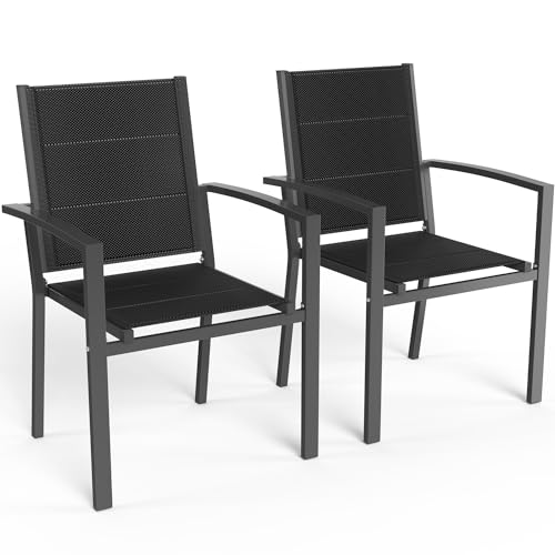 Devoko Gartenstühle Stapelbar Aluminium Outdoor-Stühle Belastbarkeit 140 kg (Dunkelgrau, 2er) von Devoko