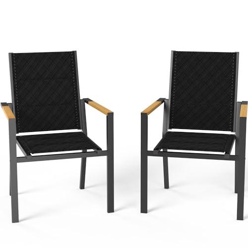 Devoko Gartenstühle 2er 4er 6er Set Stapelbar Aluminium Outdoor-Stühle Belastbarkeit 180 kg mit Holzkorn Handlauf 2er,Dunkelgrau von Devoko