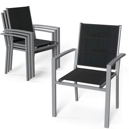 Devoko Gartenstühle Stapelbar Aluminium Outdoor-Stühle Belastbarkeit 140 kg (Hellgrau, 4er) von Devoko