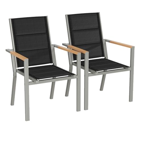 Devoko Gartenstuhl Set 2, Stapelbare Aluminium Esszimmerstühle, Maximale Belastung 160kg, Balkonstühle, Für Garten, Pool, Terrasse, Esszimmer, Gartenmöbel, Hellgrau & Holz Devoko Gartenstuhl Set 2, Stapelbare Aluminium Esszimmerstühle, Maximale Belastung 160kg, Balkonstühle, Für Garten, Pool, Terrasse, Esszimmer, Gartenmöbel, Hellgrau & Holz von Devoko