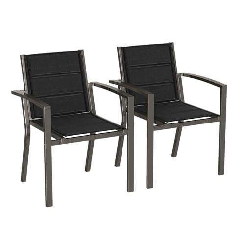 Devoko Gartenstuhl Set 2, stapelbarer Aluminium-Esszimmerstuhl, max. Belastung 160 kg, Balkonstuhl, für Garten, Pool, Terrasse, Esszimmer, Gartenmöbel, Braun von Devoko