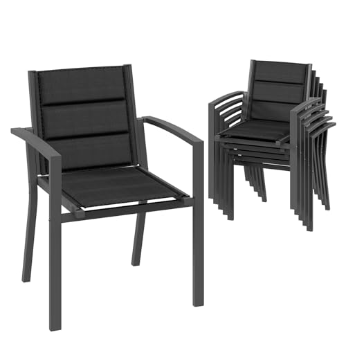 Devoko Gartenstuhl Set 6, stapelbarer Aluminium-Esszimmerstuhl, max. Belastung 160 kg, Balkonstuhl, für Garten, Pool, Terrasse, Esszimmer, Gartenmöbel, Dunkelgrau von Devoko