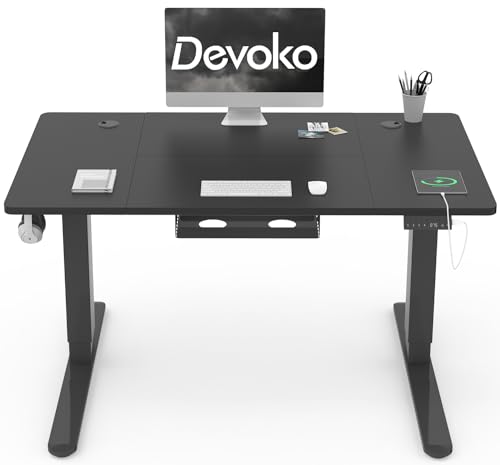Devoko Höhenverstellbar Schreibtisch 120x80cm mit USB Ladeanschluss, 3 Memory-Steuerung and Anti-Kollisions Technologie, Elektrisch Computertisch Stehpult Tisch mit Rollen(Schwarz) von Devoko