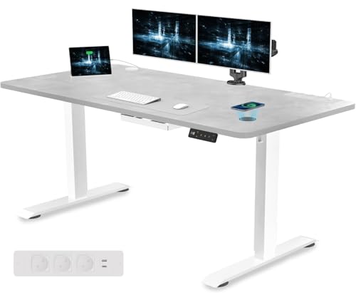 Devoko Höhenverstellbarer Schreibtisch 140 x 70 cm mit Steckdose, Kabelloser Ladung & USB – Elektrisch Verstellbarer Computertisch mit Memory-Funktion & Kabellmanagement – Ideal für Gaming & Büro von Devoko