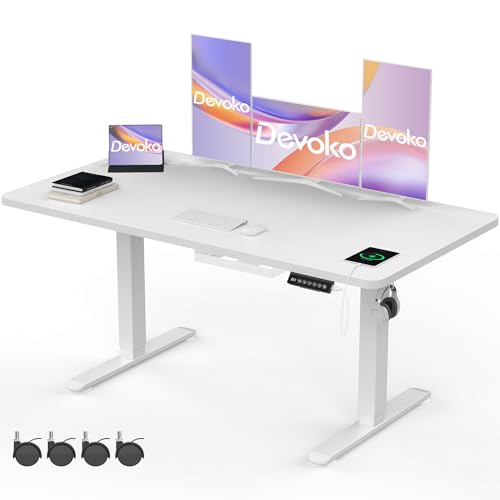 Devoko Höhenverstellbarer Schreibtisch 140x60 cm, 2 Memory mit USB Steckdose, LED-Anzeige Mobiler Computertisch mit Sitz-/Steh-Erinnerung,Weiß Devoko Höhenverstellbarer Schreibtisch 140x60 cm, 2 Memory mit USB Steckdose, LED-Anzeige Mobiler Computertisch mit Sitz-/Steh-Erinnerung,Weiß von Devoko