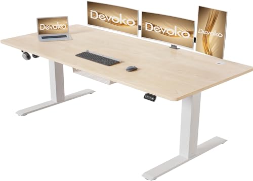 Devoko Höhenverstellbarer Schreibtisch 180 x 80 cm mit Kabelwanne, Elektrisch Höhenverstellbarer Stabiler Stehpult, Computertisch 2-Funktions-Memory, Ergonomischer Steh-Sitz Tisch (Ahorn) von Devoko