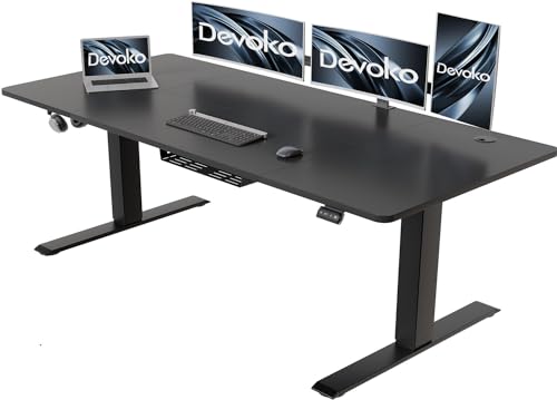 Devoko Höhenverstellbarer Schreibtisch 180 x 80 cm mit Kabelwanne, Elektrisch Höhenverstellbarer Stabiler Stehpult, Computertisch 2-Funktions-Memory, Ergonomischer Steh-Sitz Tisch (Schwarz) von Devoko