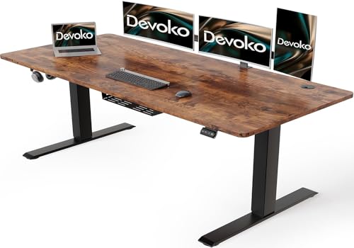 Devoko Höhenverstellbarer Schreibtisch 180 x 80 cm mit Kabelwanne, Elektrisch Höhenverstellbarer Stabiler Stehpult, Computertisch 2-Funktions-Memory, Ergonomischer Steh-Sitz Tisch (Vintage-Braun) von Devoko