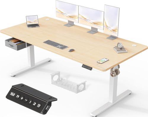 Devoko Höhenverstellbarer Schreibtisch 180x80cm, Elektrischer Schreibtisch mit Schubladen, USB-A Ladeanschluss, Computertisch mit Kabel Management Tray, Standing Desk mit 3 Memory Funktion Beige Devoko Höhenverstellbarer Schreibtisch 180x80cm, Elektrischer Schreibtisch mit Schubladen, USB-A Ladeanschluss, Computertisch mit Kabel Management Tray, Standing Desk mit 3 Memory Funktion Beige von Devoko