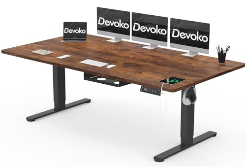 Devoko Höhenverstellbarer Schreibtisch 200x80cm mit Typ-C Ladeanschluss, Schreibtisch Höhenverstellbar Elektrisch, Mobiler Elektrisch Computertisch mit Kabel Management Tray, Vintage-Braun Devoko Höhenverstellbarer Schreibtisch 200x80cm mit Typ-C Ladeanschluss, Schreibtisch Höhenverstellbar Elektrisch, Mobiler Elektrisch Computertisch mit Kabel Management Tray, Vintage-Braun von Devoko