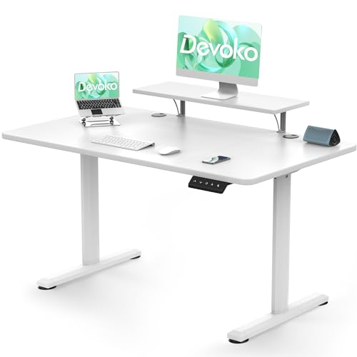 Devoko Höhenverstellbarer Schreibtisch Elektrisch 120×60cm Con Soporte para Monitor, Schreibtisch Höhenverstellbar Elektrisch mit 2 Höhen Memory-Steuerung, Ergonomisches Sitz-Stehpult (Weiß) von Devoko