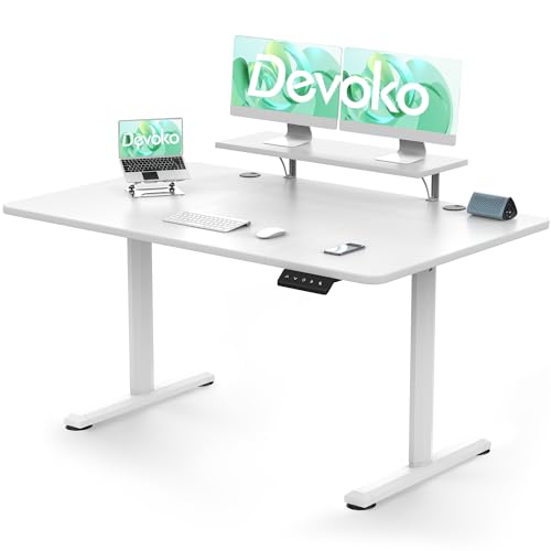 Devoko Höhenverstellbarer Schreibtisch Elektrisch 140×60cm Con Soporte para Monitor, Schreibtisch Höhenverstellbar Elektrisch mit 2 Höhen Memory-Steuerung, Ergonomisches Sitz-Stehpult (Weiß) von Devoko