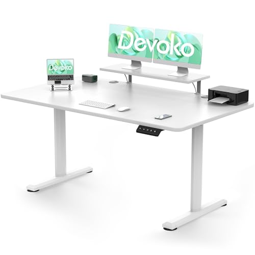 Devoko Höhenverstellbarer Schreibtisch Elektrisch 160×70cm Con Soporte para Monitor, Schreibtisch Höhenverstellbar Elektrisch mit 2 Höhen Memory-Steuerung, Ergonomisches Sitz-Stehpult (Weiß) von Devoko