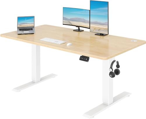Devoko Höhenverstellbarer Schreibtisch Elektrischer mit Tischplatte 120x60cm Höhenverstellbarer Tisch Stehschreibtisch mit Memory Funktion Ergonomischer Computertisch,Beige von Devoko