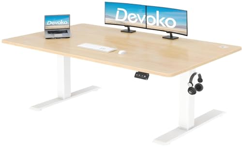 Devoko Höhenverstellbarer Schreibtisch Elektrischer mit Tischplatte 140x60cm Höhenverstellbarer Tisch Stehschreibtisch mit Memory Funktion Ergonomischer Computertisch,Beige von Devoko