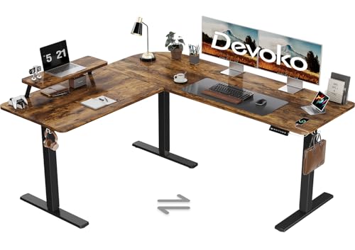 Devoko Höhenverstellbarer Schreibtisch L Form, 160 x 140cm L-förmig Schreibtisch Höhenverstellbar Elektrisch, Eckschreibtisch Ergonomischer Steh-Sitz Tisch Computertisch (Vintage Braun) von Devoko