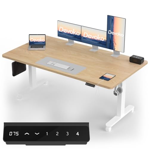 Devoko Höhenverstellbarer Schreibtisch mit 2 Motoren，25mm Einteilige Tischplatte, 180x80 cm Mobiler Elektrisch Computertisch mit Kabel Management, Eiche - Perfekte Ergonomie für Dein Büro von Devoko