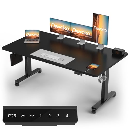 Devoko Höhenverstellbarer Schreibtisch mit 2 Motoren,25mm Einteilige Tischplatte, 180x80 cm Mobiler Elektrisch Computertisch mit Kabel Management, Schwarz - Perfekte Ergonomie für Dein Büro Devoko Höhenverstellbarer Schreibtisch mit 2 Motoren,25mm Einteilige Tischplatte, 180x80 cm Mobiler Elektrisch Computertisch mit Kabel Management, Schwarz - Perfekte Ergonomie für Dein Büro von Devoko