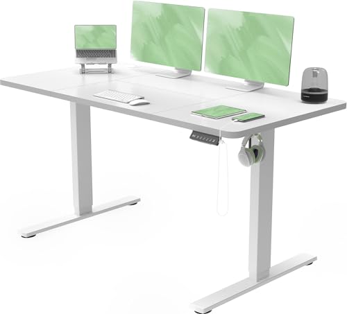 Devoko Höhenverstellbarer Schreibtisch mit USB-Buchse Schreibtisch Höhenverstellbar Elektrisch Steh-Sitz Verstellbarer Computertisch Stehpult Bürotisch Adjustable Desk,140x60cm,Weiß von Devoko