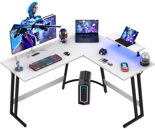 Devoko LED Gaming Tisch L Form mit Monitorständer, Eckschreibtisch für Gamer, Gaming Schreibtisch L Form, Groß Pc Computertisch, Weiß Mattiert, 150x130cm von Devoko