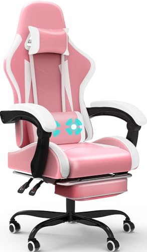 Devoko Massage Gaming Stuhl, Computer Bürostuhl mit Fußstütze, Racing Gamer Stuhl 150kg Belastbarkeit, 90-135° Rückenlehne einstellbar Ergonomischer PC Stuhl, 360° drehbar, Rosa von Devoko