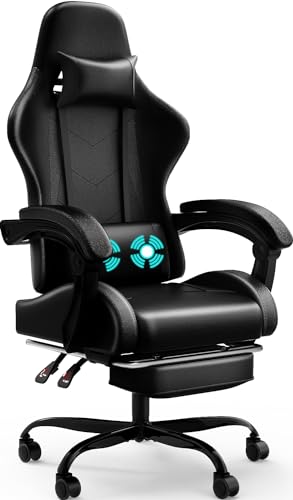 Devoko Massage Gaming Stuhl, Computer Bürostuhl mit Fußstütze, Racing Gamer Stuhl 150kg Belastbarkeit, 90-135° Rückenlehne einstellbar Ergonomischer PC Stuhl, 360° drehbar, Schwarz von Devoko