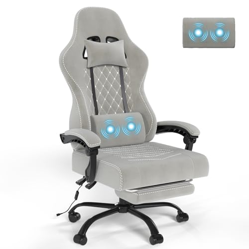 Devoko Massage Gaming Stuhl Stoff, Racing Gamer Stuhl aus weichem Hightech-Stoff mit Massage-Lendenwirbelstütze, Fussrasten, 150 kg Belastbarkeit, Ergonomischer Bürostuhl von Devoko