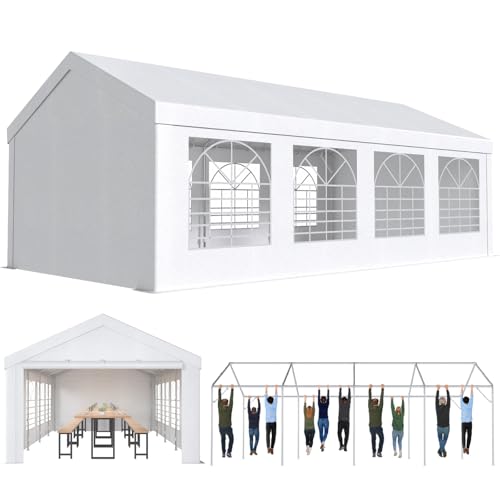 Devoko Pavillon 4x8,Partyzelt 4x8 Wasserdicht Stabil,Pavillon mit 170g PE-Plane,Metall Gestell Gartenzelt,UV-Schutz 50+Große Luxus Hochzeitszelt Festzelt,Zelt Weiß von Devoko