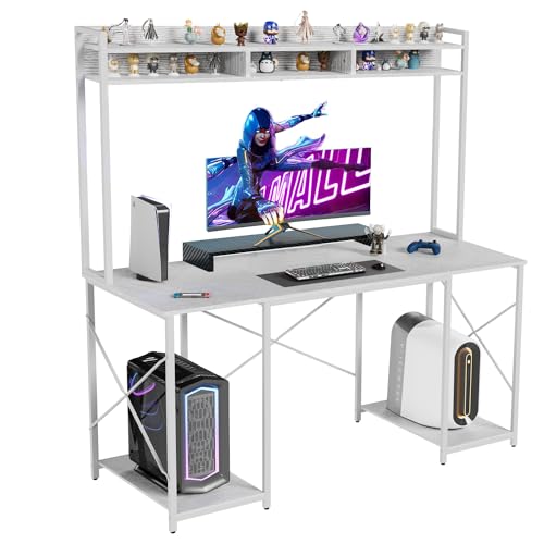 Devoko Schreibtisch 120 X 60 X 162 cm, Schreibtisch mit Stauraum Computertisch mit Regal & Monitorständer, pc Tisch fürs Homeoffice, Weiß von Devoko
