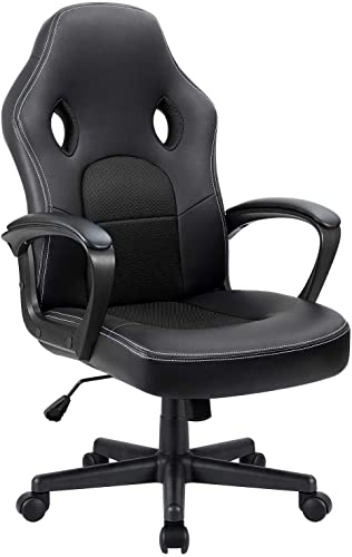 Devoko Schreibtischstuhl Gaming-Stuhl aus Leder, hohe Rückenlehne, ergonomisch, verstellbar, Drehstuhl, Computerstuhl, Schwarz, Load Capacity 130kg von Devoko