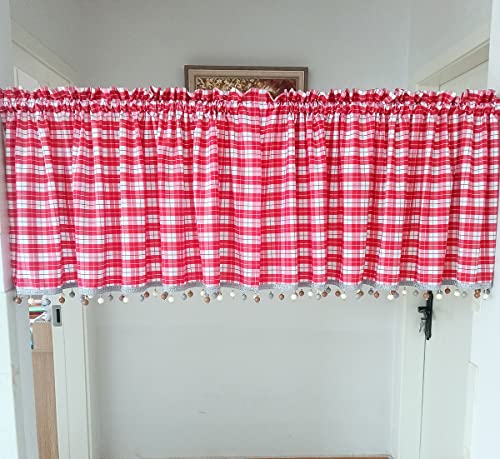 Devola Bistrogardine mit Blickdicht Retro Küchenvorhang mit Landhausstil Kariert Scheibengardine HxB 60x150cm Stangendurchzug Rot 1er Pack von Devola