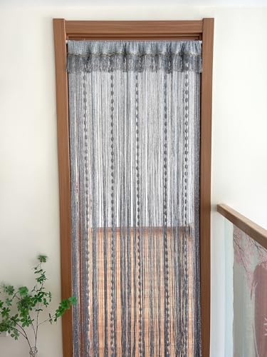Devola Fadenvorhang Insektenschutz Fadengardine mit Glitzer Türvorhang String, Fliegenvorhang oder Raumteiler, Dekorativ für Terrassentür und Fenster HxB 280x100cm Grau Dichte Version 1 Stück von Devola