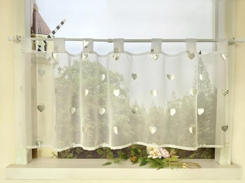 Devola Gardinen mit Glanzdruck Scheibengardine mit Schlaufen Weiß Bistrogardine Transparent Kurzgardine Kinderzimmer Kleinfenster Gardinen Modern HxB 60x120cm Herzmuster 1 Stück Devola Gardinen mit Glanzdruck Scheibengardine mit Schlaufen Weiß Bistrogardine Transparent Kurzgardine Kinderzimmer Kleinfenster Gardinen Modern HxB 60x120cm Herzmuster 1 Stück von Devola